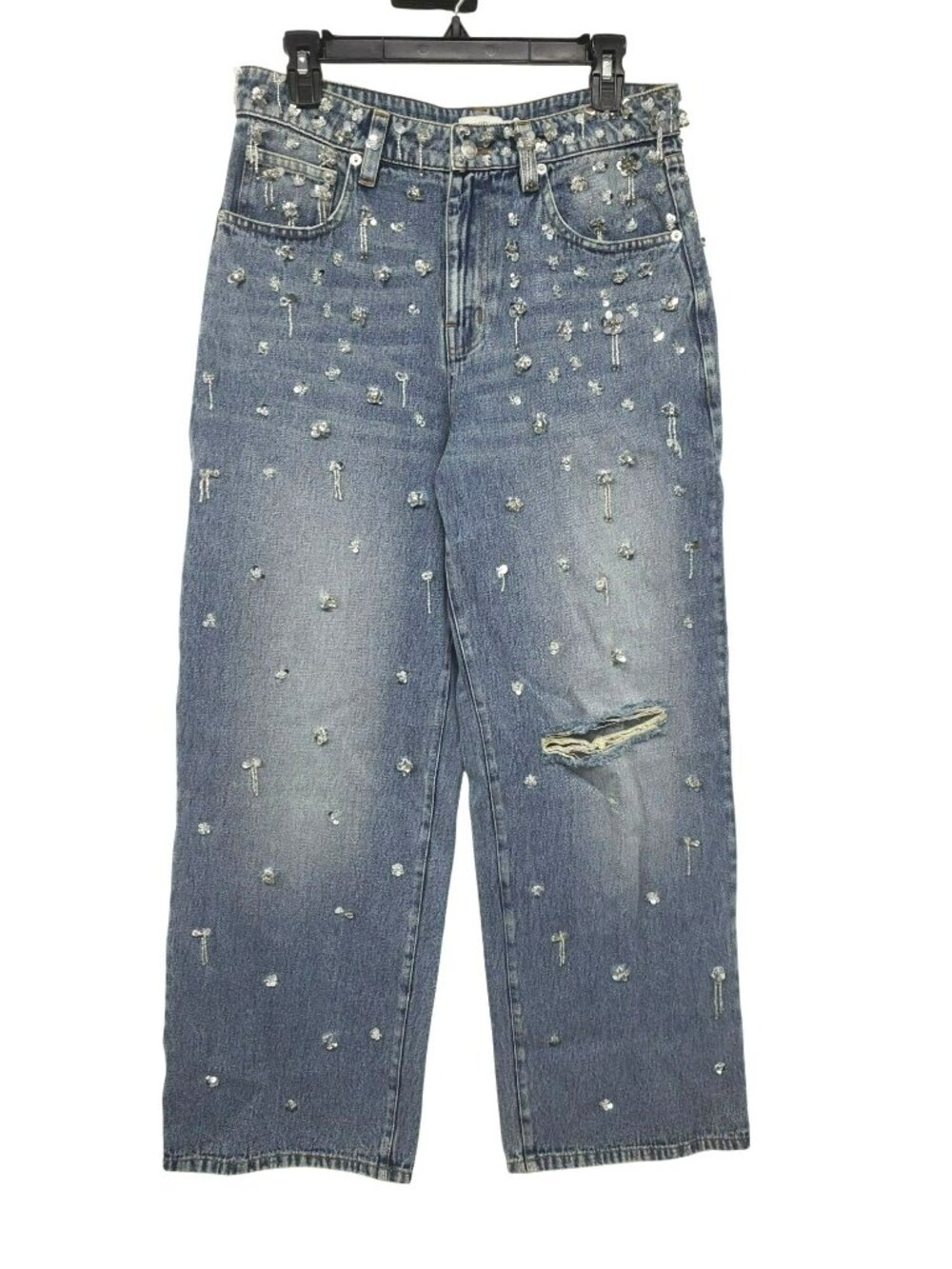 NEW Simkhai $695 Zealand Jeans Hollywood Blue Crystal Embellished Sequin Bling - Picture 5 of 16